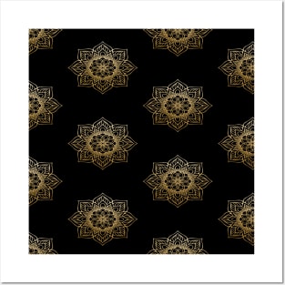 Black and Gold Mandala Pattern Posters and Art